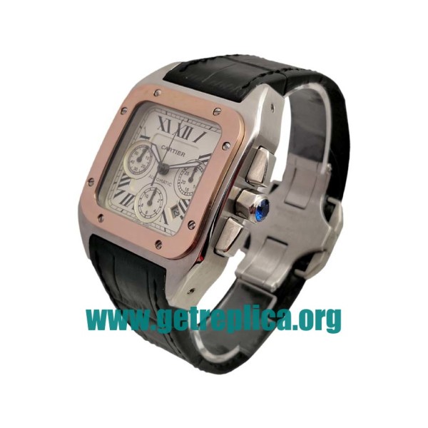 UK Silver Dials Rose Gold And Steel Cartier Santos 100 W20091X7 41MM Replica Watches